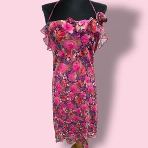 NWT vintage Y2K Rampage slip dress purple, pink, orange sheer floral print sz M
